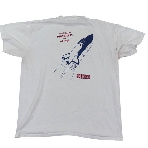 VTG DEC Digital Space Shuttle T-Shirt Men XL White Powered by Alpha Graphic